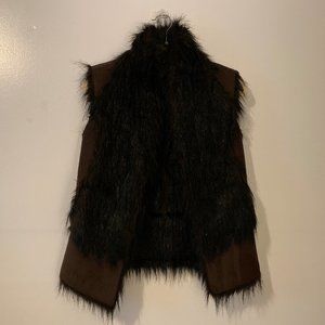 Black and Brown Faux Fur Vest